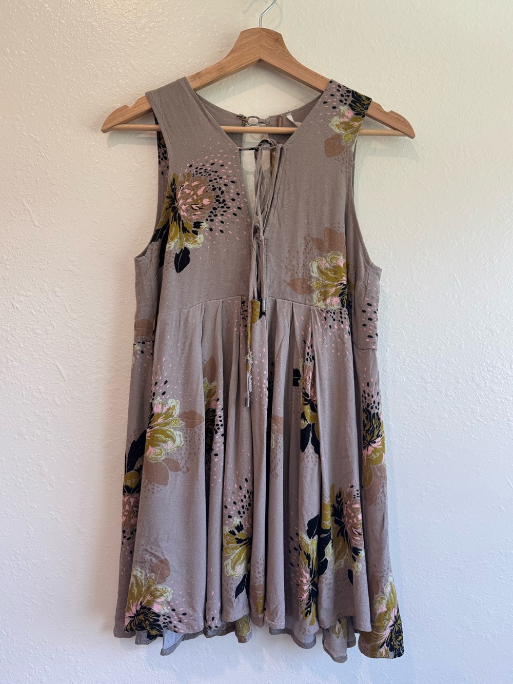 Free People Taupe Floral Tie-Back Mini Dress - Size XS